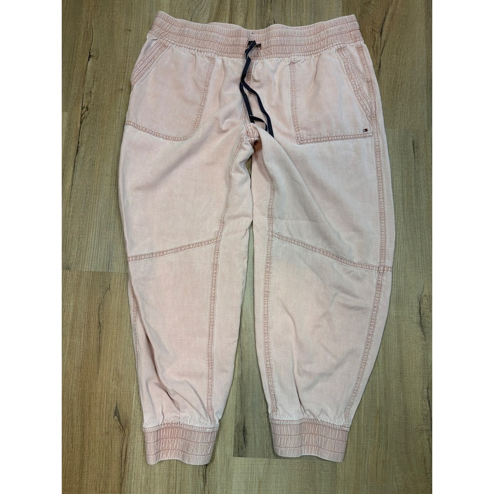 Tommy Hilfiger Pink Acid Wash Joggers Elastic Waist Pants TJSOCW008 Womens L